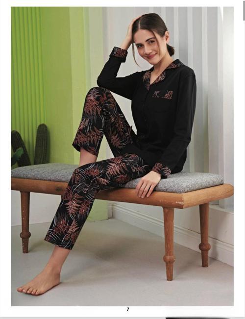 Kadın Büyük Beden Gömlek Yaka Pamuklu Likralı Kısa Kol Pijama Takımı 1136 - 1 Adet
