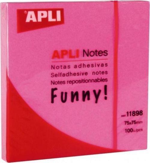 Aplı Yapışkanlı Not Kağıdı Pembe Funny 100 Yaprak 75X75 11898 (12 Li Paket)