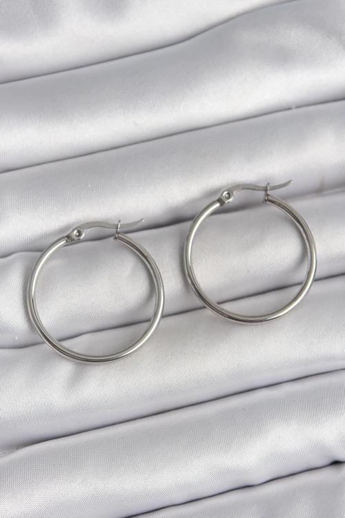 Gümüş Renk 27 mm Halka Model Kadın Küpe - EBJ250520W34065