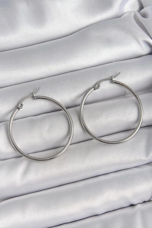 Gümüş Renk 33 mm Halka Model Kadın Küpe - EBJ250520W34066