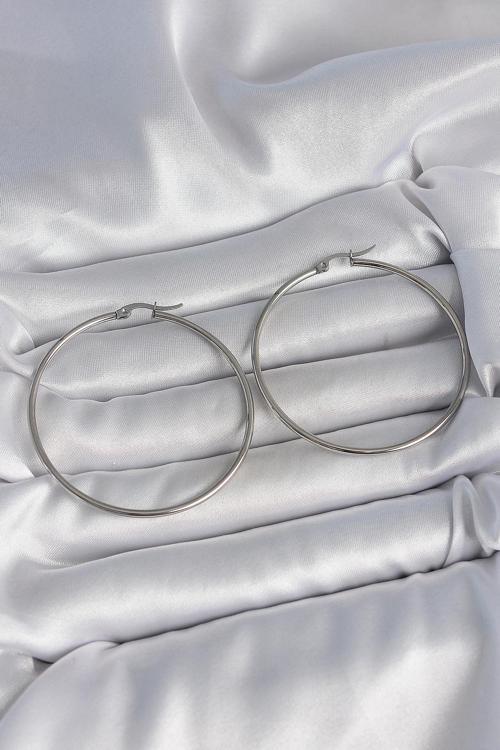 Gümüş Renk 53 mm Halka Model Kadın Küpe - EBJ250520W34068