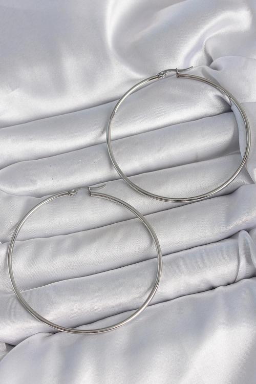 Gümüş Renk 63 mm Halka Model Kadın Küpe - EBJ250520W34069