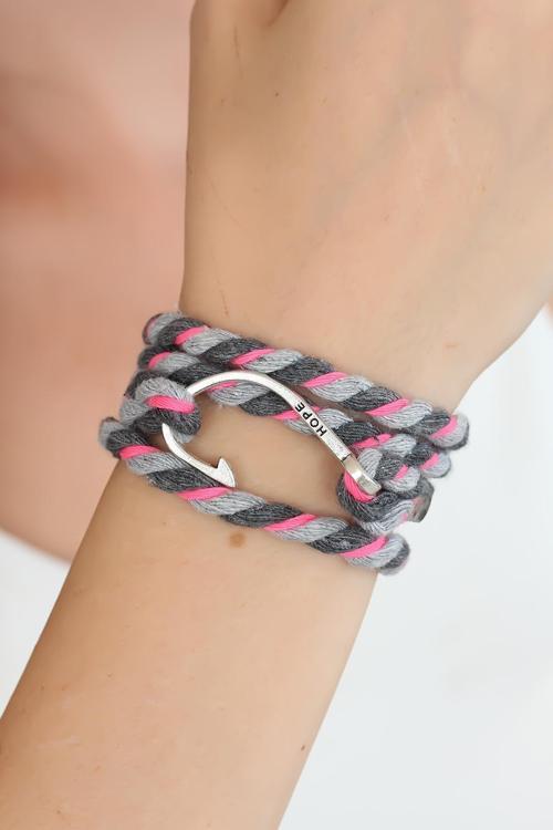 Karışık Desenli Pembe Gri Gümüş Metal Kancalı Bayan Çoklu Bileklik - EBJ250628W36023