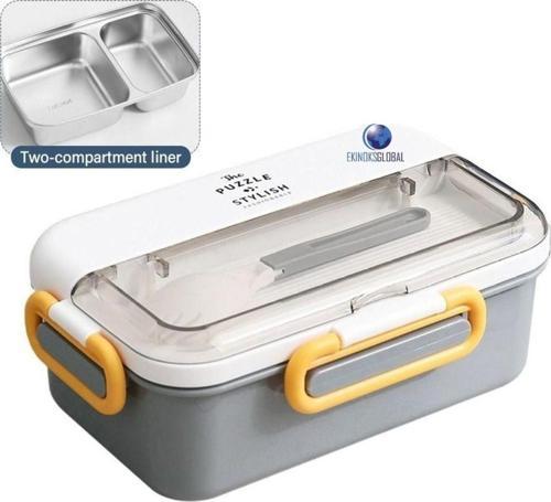 Beslenme Kutusu Lunch Box Paslanmaz Çelik 2 Bölmeli 900 Ml Xc-588 (Karışık Renk 1 Adet)