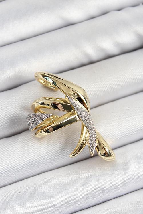 Pirinç Zirkon Taşlı Sıkıştırma Sağ Kıkırdak Gold Renk Kadın Küpe - EBJ250620W35741