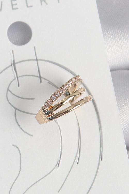 Pirinç Gold Renk Zirkon Taşlı 3'Lü Sıralı Model Kadın Kıkırdak Küpe - EBJ250522W34197