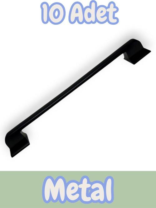 Beta Düz Metal Lüks Modern Mobilya Çekmece Mutfak Dolabı Kulpu Siyah 160mm-192mm (10 Adet)