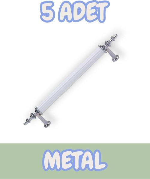 Tuana Rustik Alüminyum Metal Lüks Modern Mobilya Çekmece Mutfak Dolabı Kulpu Beyaz-Krom (5 Adet)