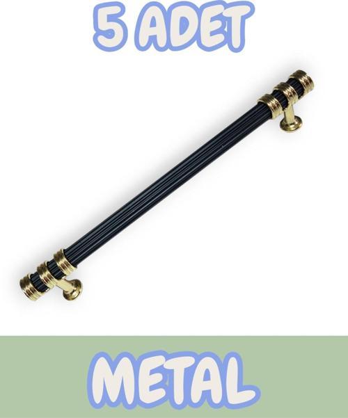 Çizgili Nesli Alüminyum Metal Lüks Modern Mobilya Çekmece Mutfak Dolabı Kulpu Siyah-Altın (5 Adet)