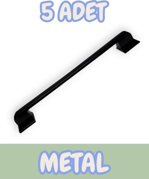 Beta Düz Metal Lüks Modern Mobilya Çekmece Mutfak Dolabı Kulpu Siyah 160mm-192mm (5 Adet)