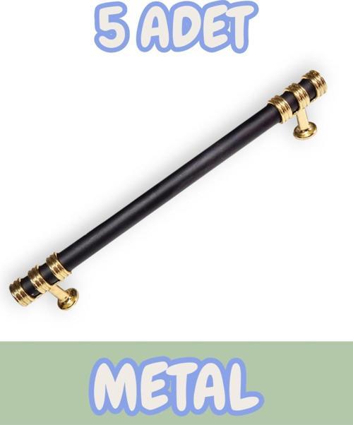 Nesli Alüminyum Metal Lüks Modern Mobilya Çekmece Mutfak Dolabı Kulpu Siyah-Altın (5 Adet)