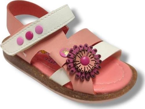 Şirinbebe 1694-20 Yan Çiçekli Tek Cırtlı Kız Çocuk Sandalet Pembe Beyaz 21-25