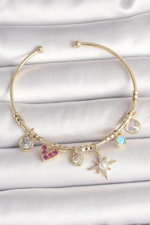 Zarif Kadın için Golden Pirinç Zirkon Sallantı Kutup Yıldız İncili Charm Bileklik