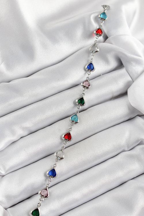 Zarif Kadın için Silver Pirinç Alaca Kalp Zirkonlu Bileklik