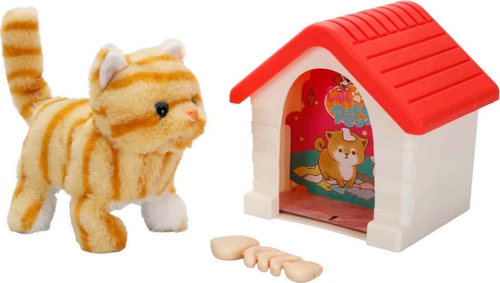 Sesli ve Hareketli Kulübeli Sevimli Peluş Kedi
