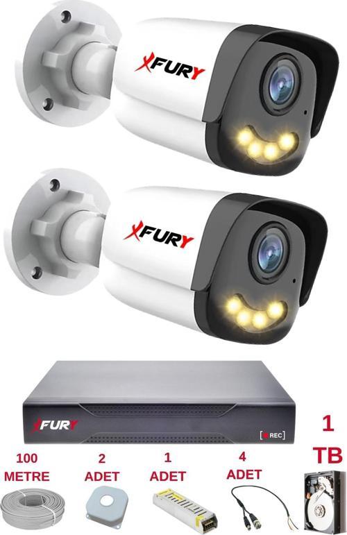 2 Kameralı 4 Warm Led Gece Renkli Görüş-Cepten İzle-Su Geçirmez Güvenlik Kamerası Seti 1TB