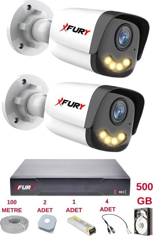 2 Kameralı 4 Warm Led Gece Renkli Görüş-Cepten İzle-Su Geçirmez Güvenlik Kamerası Seti 500GB