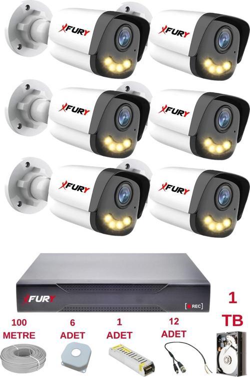6 Kameralı 4 Warm Led Gece Renkli Görüş-Cepten İzle-Su Geçirmez Güvenlik Kamerası Seti 1TB