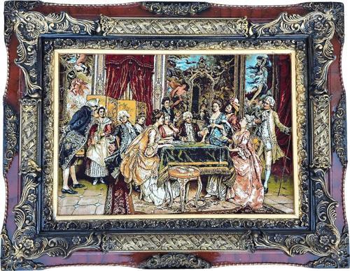 Fransız Aile Toplantısı Temalı İran Tebriz Halı Tablo 95x75 cm - Duvar Halı Kilim Tablo