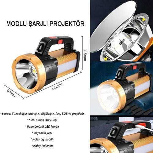 6 Mod Şarjlı EL Feneri Projektör Tipi Watton Wt-615