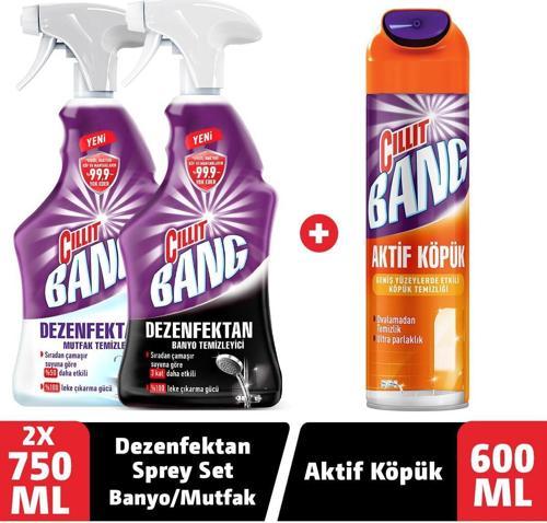 Dezenfektan Sprey Set Banyo ve Mutfak Temizleyici 2x750 ml + Aktif Köpük 600 ml