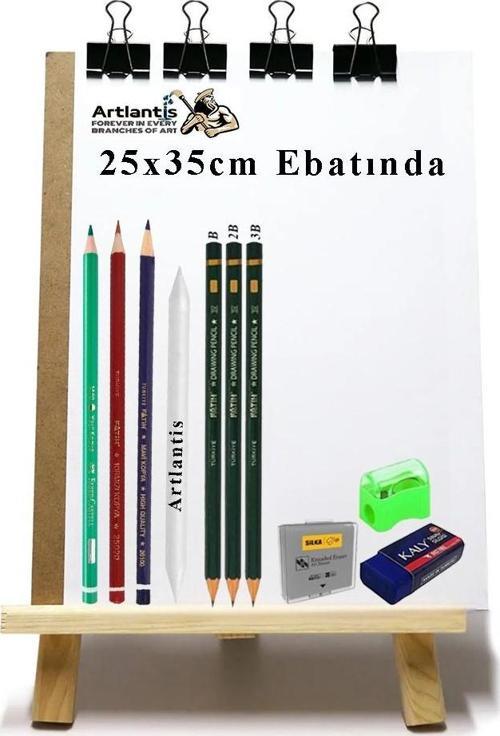 Karakalem Eskiz Çizim Seti Masaüstü Şövale 25x35 cm Duralit Resim Kağıdı Resim Kalemi Dağırıcı Gölgelendirme Hamur Silgi