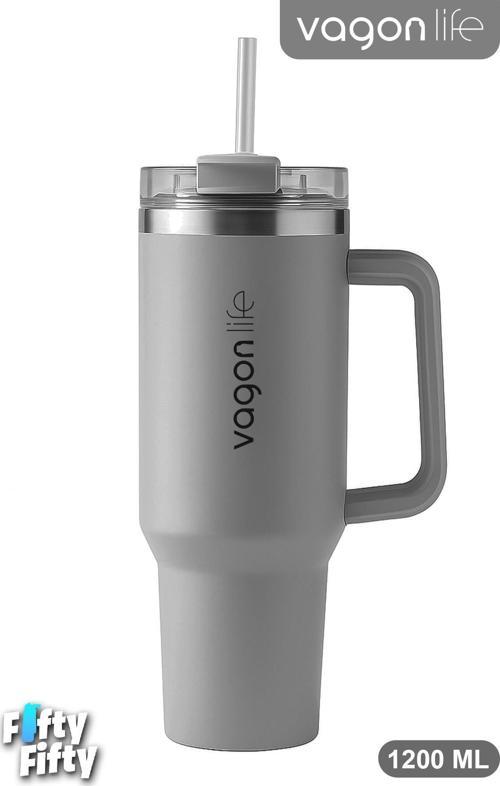 Quencher Cup 1200 ML Pipetli/Rahat İçim Kulplu Paslanmaz Çelik Termos -FFVGN0581200ML