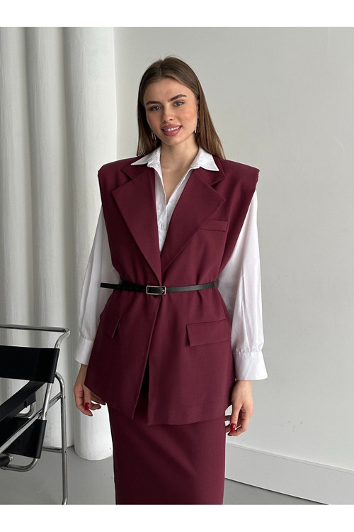Bordo Kemerli Yelek - 7449