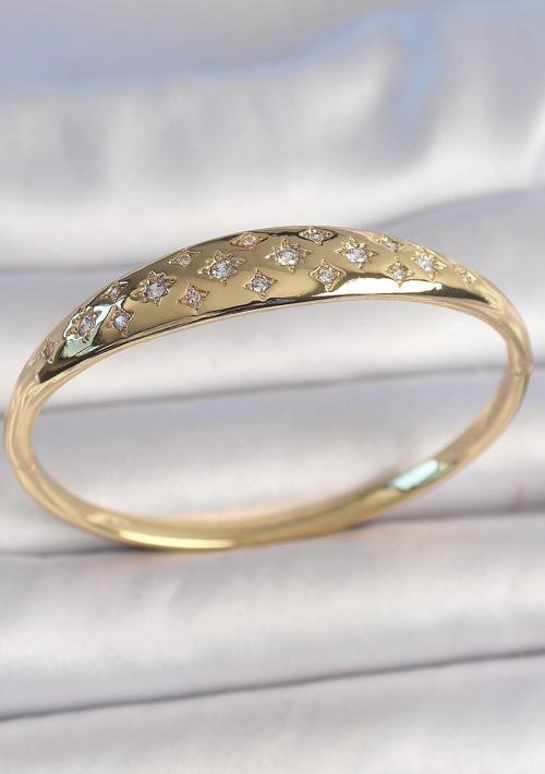 Pirinç Gold Renk Zirkon Taşlı Yıldız İşlemeli Kadın Kelepçe