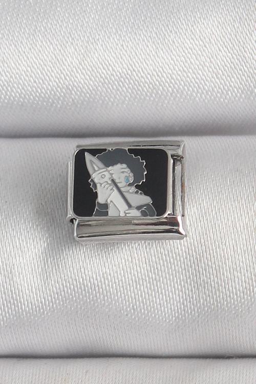 316L Çelik Gümüş Renk Siyah İşlemeli Portre Model Nomination Charm