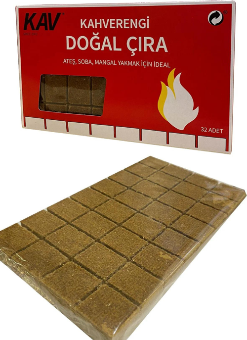 Ateş-Soba-Mangal İçin Kahverengi Doğal Çıra 32'li Paket