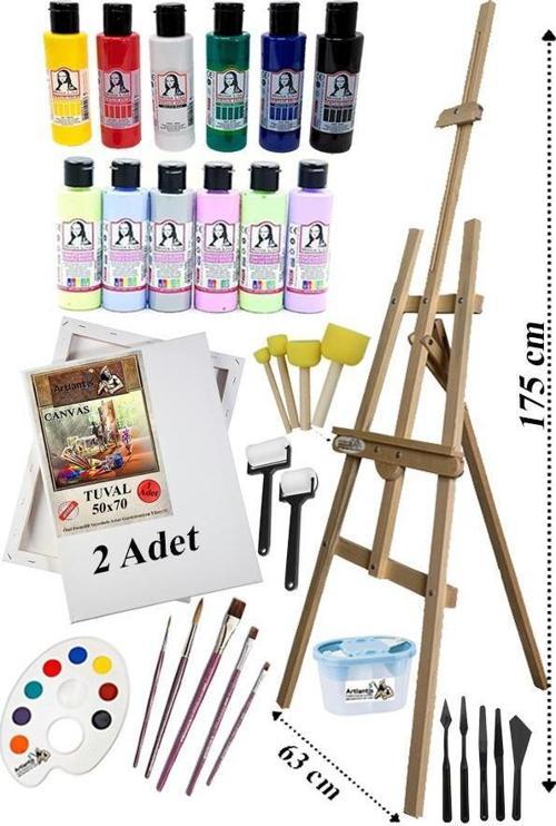 Akrilik Boya Resim Seti Südor Monalisa 12 Renk 70 ml Akrilik Boya 2 Tuval 50x70 Fırça Spatula Şövale