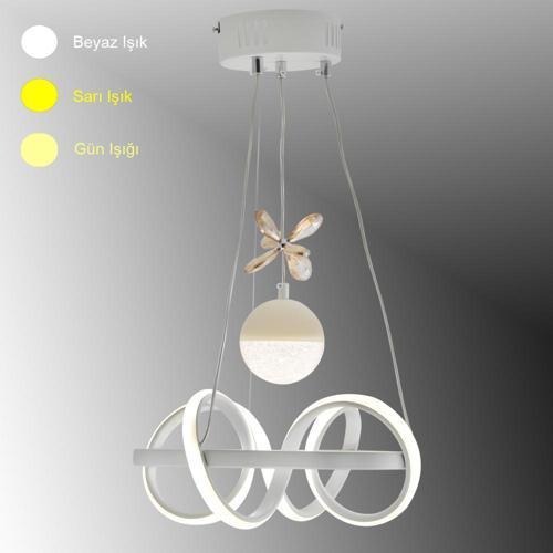 TT003-LDTPL-BY TT Aydınlatma Sarmal Modeli Mat Beyaz Ledli Toplu 3 Renk Modüllü Ledli Avize