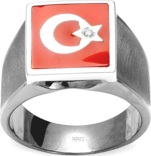 Pırlanta Kırmızı Mineli Ay Yıldız Yüzük