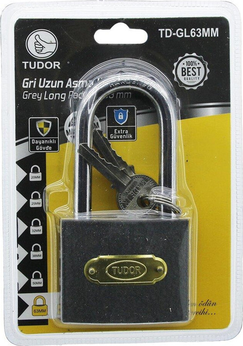 TUDOR TD-GL63MM VAKUMLU 63MM - GRİ UZUN KANCALI ASMA KİLİT (5060)