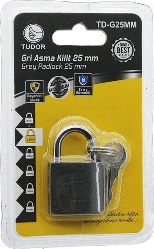 TUDOR TD-G25MM VAKUMLU 25MM - GRİ KISA KANCALI ASMA KİLİT (5060)