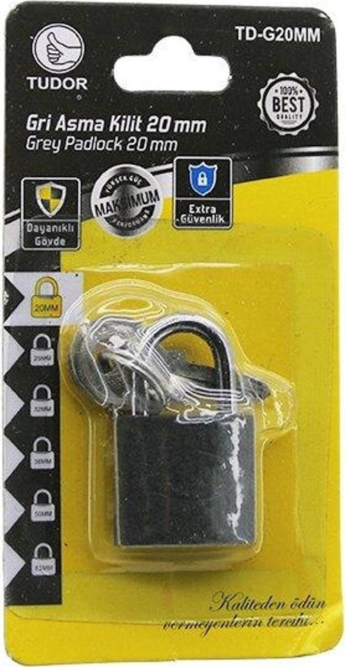 TUDOR TD-G20MM KARTLI 20MM - GRİ KISA KANCALI ASMA KİLİT (5060)