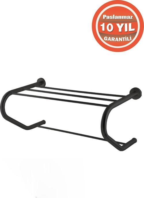Paslanmaz Çelik Mat Siyah Karaca Destekli Raf Havluluk 50 Cm
