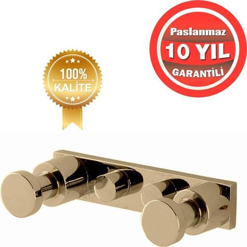 Paslanmaz Pirinç Altın Gold Flora Askılık İkili Askılık Banyo Askısı