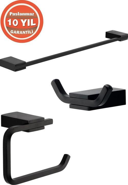 Paslanmaz Pirinç Titanik Havluluk-Bornozluk-Tuvalet Kağıtlık Mat Siyah