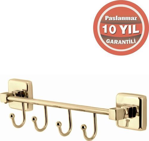 Paslanmaz Pirinç Kumru 4'Lü Askılık Havluluk Banyo Askısı Altın Gold