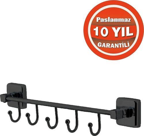 Paslanmaz Pirinç Mat Siyah Kumru 5'Li Askılık Havluluk Banyo Askısı