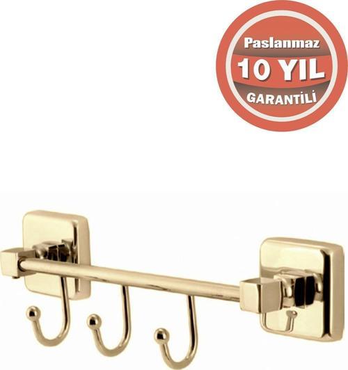 Paslanmaz Pirinç Kumru 3'Lü Askılık Havluluk Banyo Askısı Altın Gold