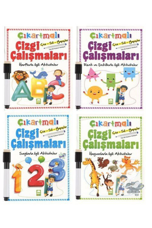 Çıkartmalı Çizgi Çalışmaları Seti (KALEMLİ) (4 KİTAP)