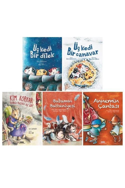 Sara Şahinkanat 5 Kitap Set / Üç Kedi Bir Dilek - Üç Kedi Bir Canavar - Babamın Battaniyesi