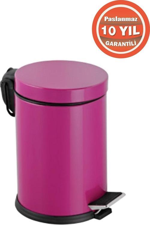 Paslanmaz Çelik 5 Litre Pedallı Banyo Çöp Kovası Fuşya