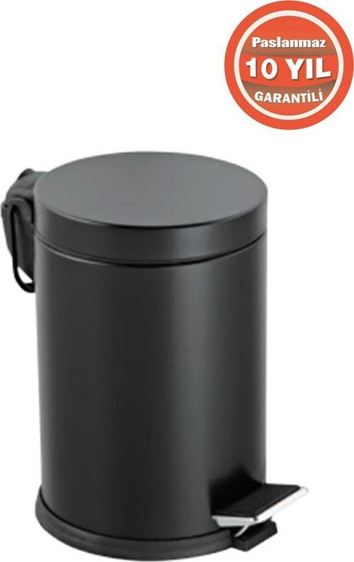 Paslanmaz Çelik 5 Litre Pedallı Banyo Çöp Kovası Siyah