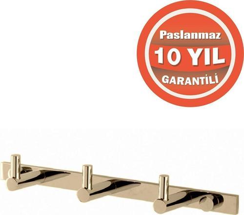 Paslanmaz Pirinç Mercan 3’Lü Askılık Havlu Askısı Altın Gold