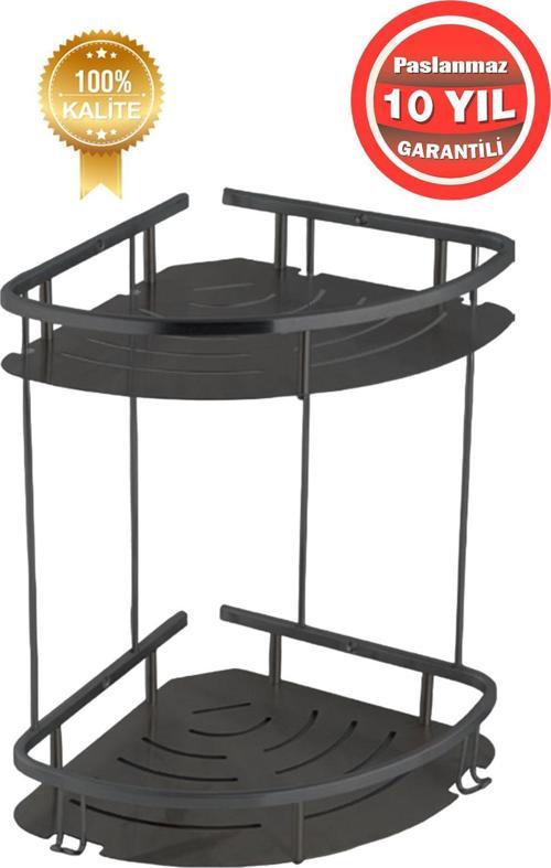 Paslanmaz Çelik Mat Siyah Şampuanlık Köşe Süngerlik