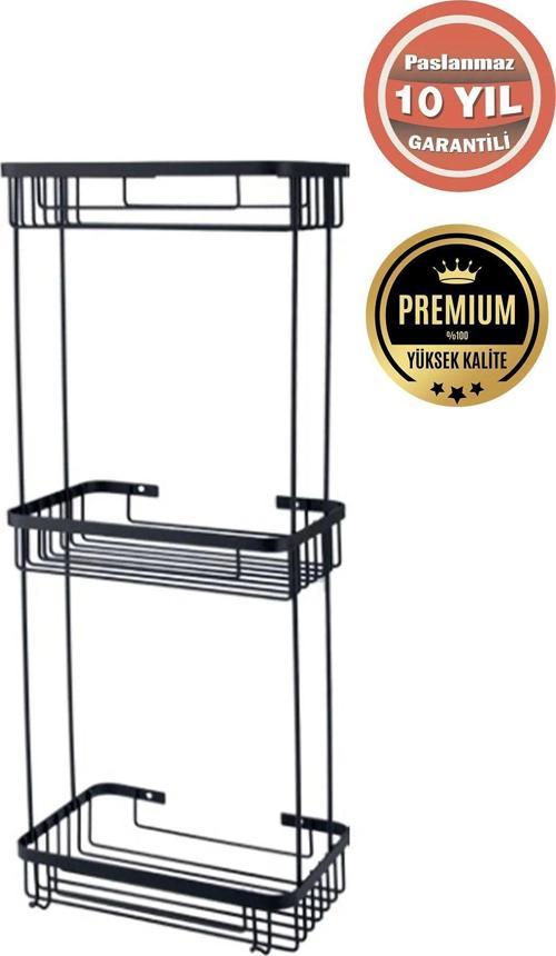 Paslanmaz Çelik Mat Siyah Taci 3’Lü 23X15 Cm Şampuanlık Banyo Rafı
